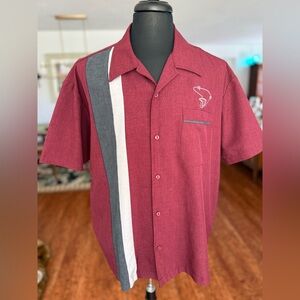 ➡️ Steady Men's Burgundy and Gray Casual Retro Bowling Button Down Shirt